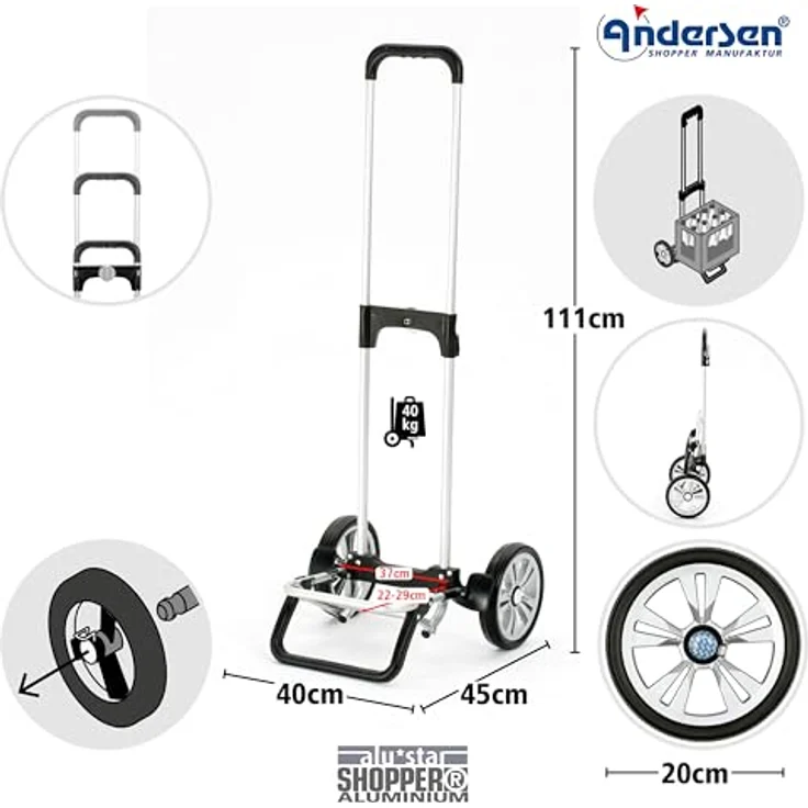 ANDERSEN Einkaufstrolley - Alu Star Shopper Sofia rot 43 L einkaufen, groß, Hackenporsche, Aluminium, höhenverstellbar, Räder abnehmbar – Bild 2