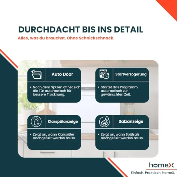 homeX GST6AD-W Mini Geschirrspüler, Tischgeschirrspüler für 6 Maßgedecke, 6 Programme, AquaStop, Energieeffizienzklasse D, Weiß – Bild 8