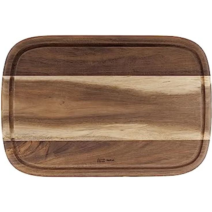 Jamie Oliver by Tefal K26809 Schneidebrett Gr. M | 37,4 x 25,1 x 2,2 cm | Akazienholz | FSC-zertifiziert | mit praktischer Saftrille | zum Schneiden von Lebensmitteln | zum Servieren | Braun – Bild 2