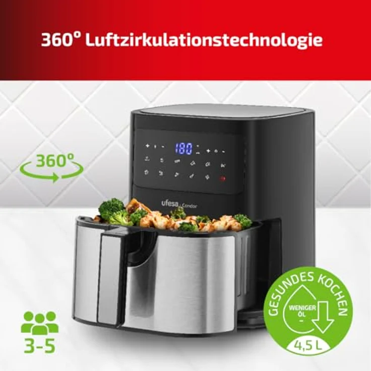 Ufesa Airfryer Heißluftfritteuse ohne Öl UFESA CONDOR 1600 W 4,5 L, 1600 W - Gesunde Zubereitung, 1600 Watt, 4,5 Liter – Bild 5