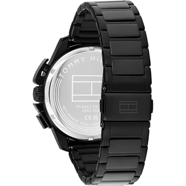 Tommy Hilfiger Chronograph Quarz Uhr, schwarzes Edelstahlarmband, 44 mm Gehäuse, wasserdicht bis 5 ATM, schwarzes Skelett-Zifferblatt – Bild 3