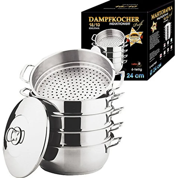 OLYMP Dampfkocher, Mantowarka, Gardampfkochtopf Set aus 18/10 Edelstahl (24cm), Biodampfkocher/Induktion, 6-teilig, Bio Zubereitung – Bild 2