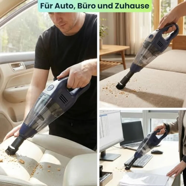 ideoon Akku-Handsauger Mini, kabellos mit 6800 Pa Saugkraft, 2600 mAh Li-Ion Akku, leise und kompakt für Auto, Büro, Zuhause – Bild 6