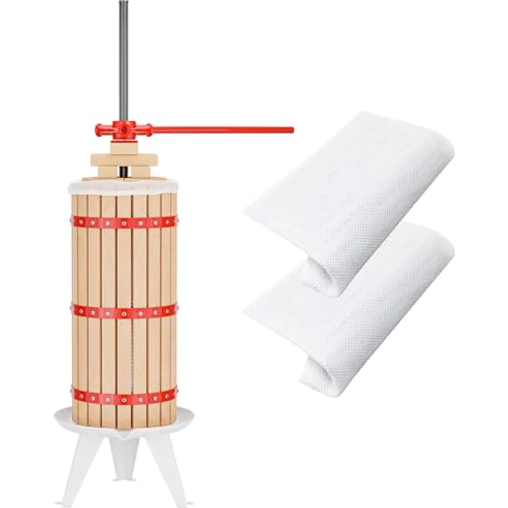Wiltec 30L Obstpresse aus Buchenholz Saftpresse mit 3 passenden Presstüchern Weinpresse aus Holz in rot - Ideal zum Wein und Apfelsaft selber machen – Bild 2