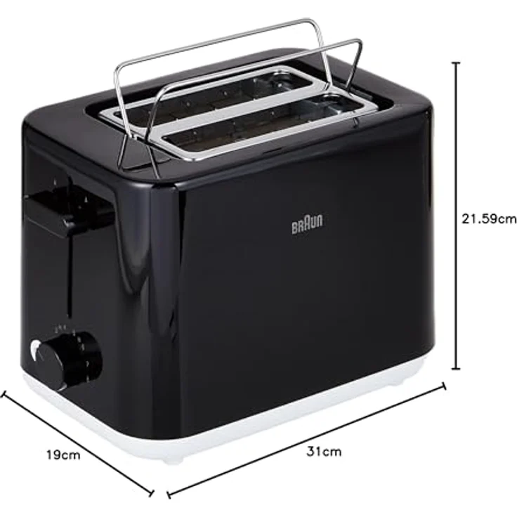 Braun HT1010BK 2-Schlitz-Toaster, 900W, inkl. Brötchenaufsatz, Auftaufunktion, Aufwärmfunktion, Kunststoff, schwarz – Bild 7