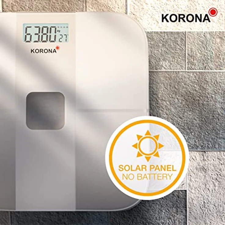 Korona 73165 Solarwaage ALINA | Batterielose Waage | Erzeugt Energie durch Solarpanel | Nachhaltig | Edle Glaswaage | Tragkraft 180 kg, Einteilung 100g | Sicherheitsglas – Bild 4