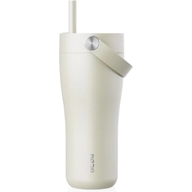 EQUA Carry Cup, Edelstahl Isolierte Trinkflasche mit klappbarem Strohhalm, 600ml, 15h kalt oder 8h heiß, 100% auslaufsicher, Sand – Bild 1