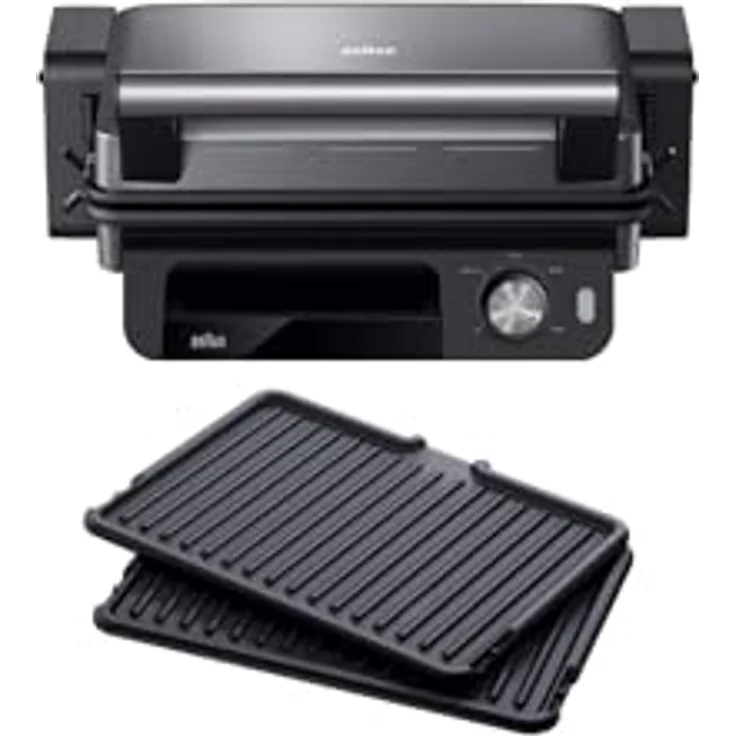 Braun MultiGrill 5 CG5033IGY, 3in1 Tischgrill (Kontaktgrill, BBQ, Ofen), 2000W, einstellbare Temperatur bis 230°, abnehmbarer Fettauffangbehälter, spülmaschinenfeste Platten, Schwarz – Bild 1