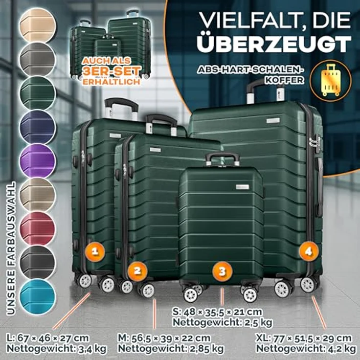 tillvex® Reisekoffer Set 4-TLG. Hartschalenkoffer mit 4 Rollen, TSA Schloss, inklusive Gepäckwaage, 8 Koffergurte & 4 Kofferanhänger, Armeegrün, Größen S-M-L-XL – Bild 5