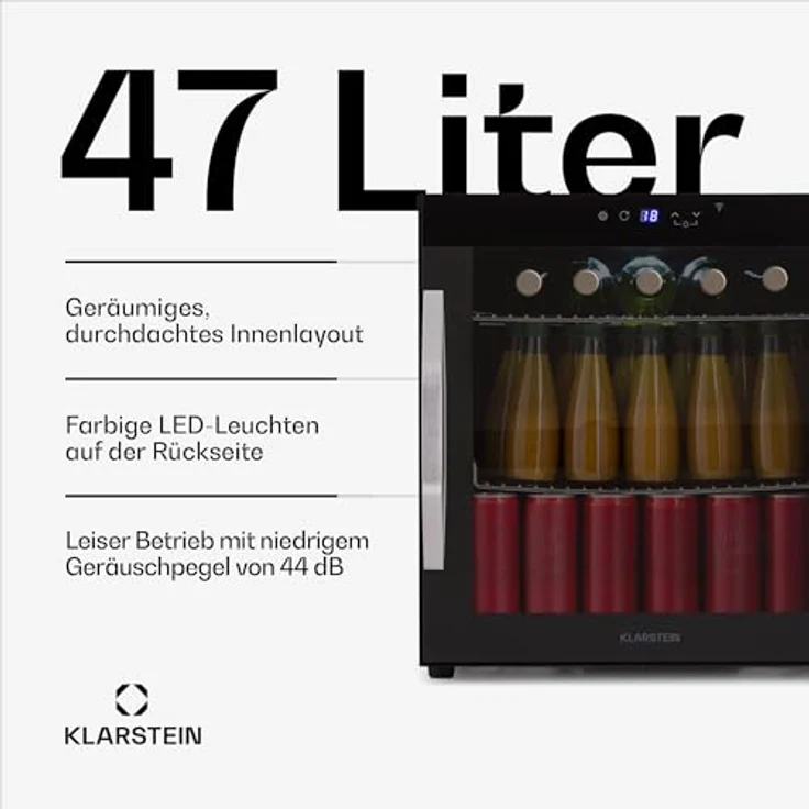 Klarstein Coachella 50 Onyx, Getränkekühlschrank mit 47 L, Wifi, 51 cm hoch, 47.5 cm breit, LED-Beleuchtung – Bild 2