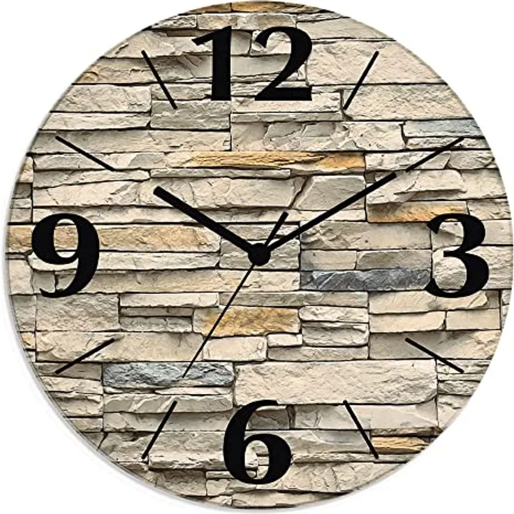 ARTLAND Wanduhr ohne Tickgeräusche aus Glas Funkuhr Ø 30 cm Rund Lautlos Ø 30 cm Braune alte Ziegelmauer R2QS