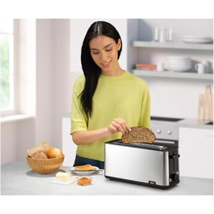 Braun Toaster PurShine HT 1610 BK, 25cm Brot Schlitz, 8 Bräunungsgrade, Aufwärm- & Auftaufunktion, Brötchenaufsatz, Krümelfach, 1030W, Schwarz – Bild 4