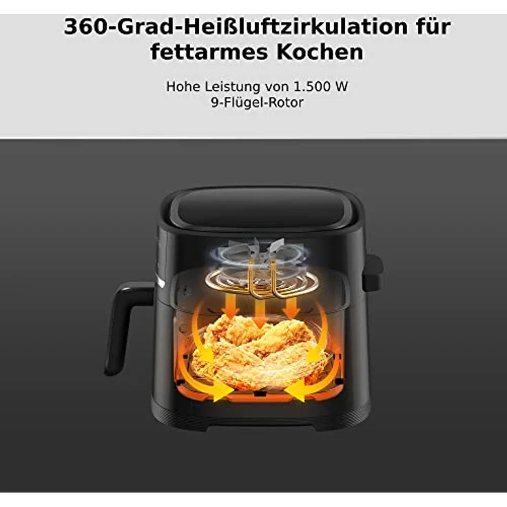 XIAOMI Air Fryer 6L, Heißluftfritteuse XXL, 1500W, 40°-200° einstellbar, 360° Heißluftzirkulation, 6 Programme, Frittieren ohne Öl, Schwarz – Bild 3
