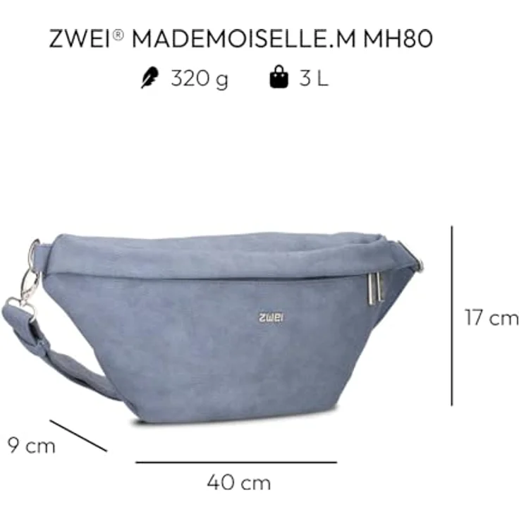 Zwei Mademoiselle.M Umhängetasche 40 cm, nubuk sky, 100% Polyurethan, mit praktischem Format 40 cm x 9 cm x 17 cm – Bild 2