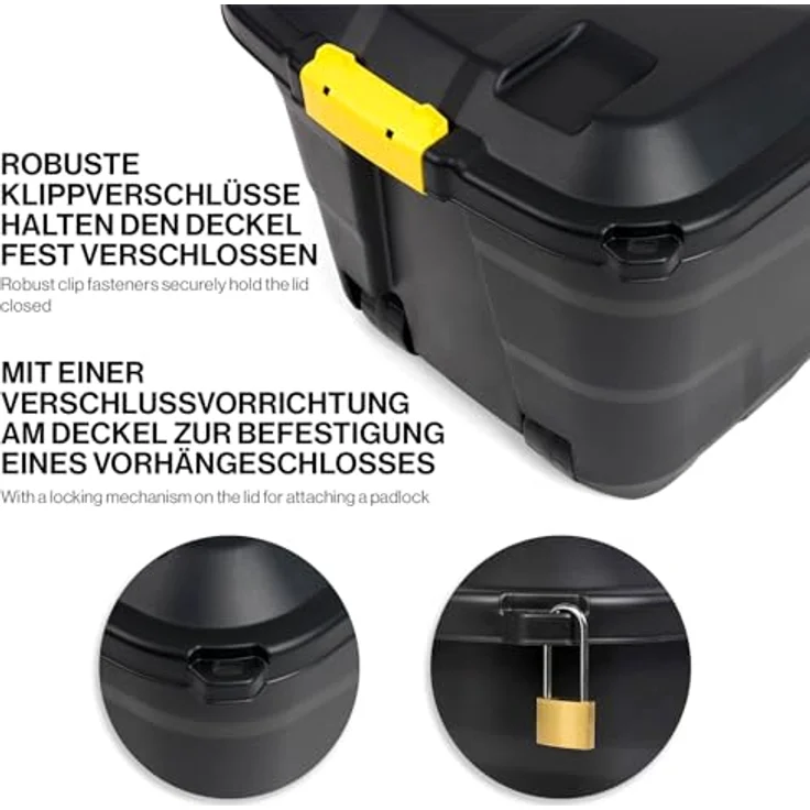 Kreher XXL Transportbox/Kissenbox mit 145 Liter Fassungsvermögen und vier Rollen! Abnehmbarer und abschließbarer Deckel, Nässe-geschützt und in robuster Ausführung! 93 x 53 x 46 cm! - Preisvergleich – Bild 3
