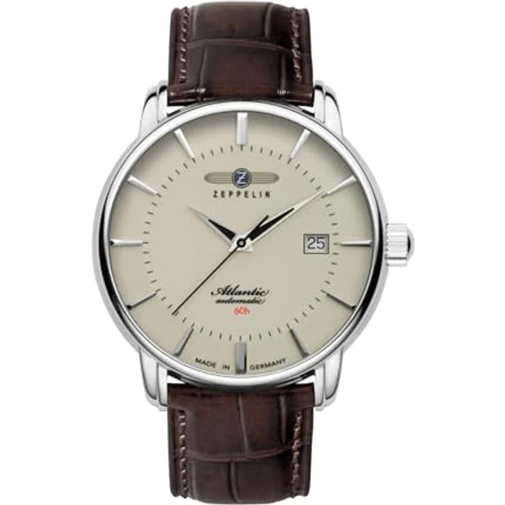Zeppelin Herrenuhr Automatik Atlantic Braun/Beige 8460-5, Lederarmband, Edelstahlgehäuse, creme Zifferblatt – Bild 1