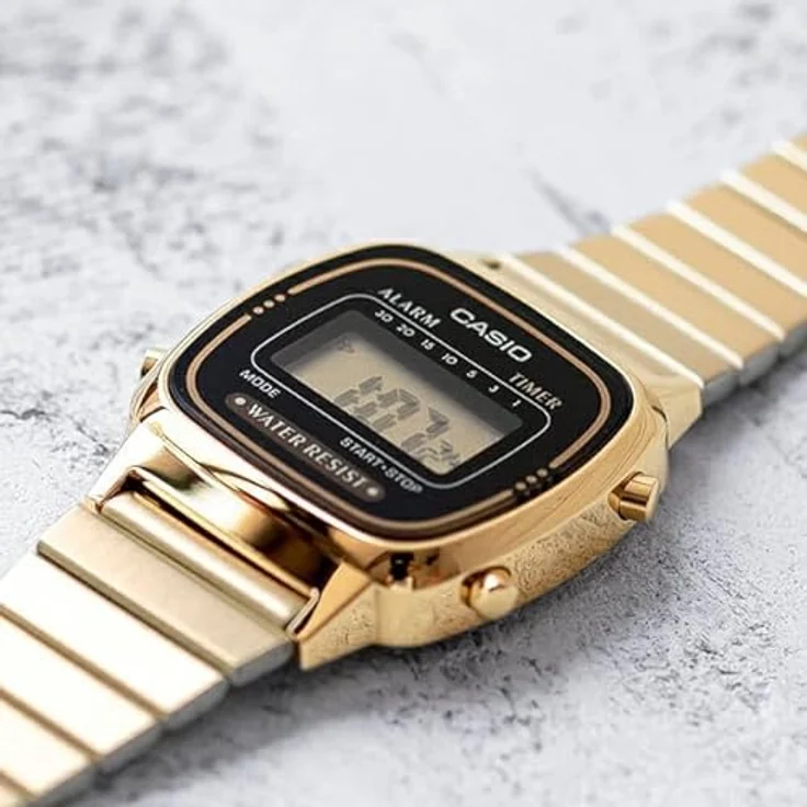 Casio LA-670WG-1 Damen-Armbanduhr, Quarz, digitale Anzeige, vergoldetes Zifferblatt, vergoldetes Metallarmband, wasserdicht bis 1 ATM – Bild 5