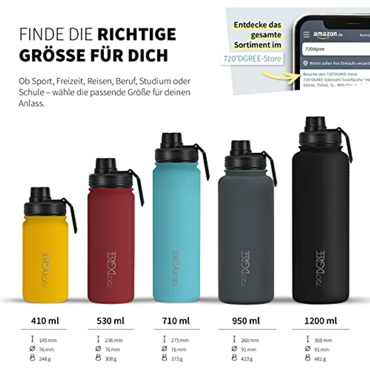 720 DGREE Trinkflasche Edelstahl 530ml Thermo mit gratis Sportdeckel noLimit crystal turquoise – Bild 3
