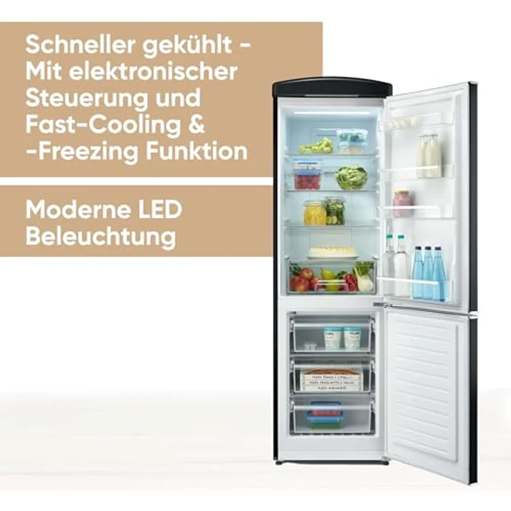 SEVERIN Retro Kombi No Frost RKG 8998, Kühl-Gefrierkombination mit 315 L Nutzinhalt, schwarz, rechts öffnend – Bild 3