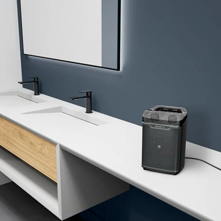 Rowenta Intense Comfort Aqua Heizlüfter SO9350F0, 2 Leistungsstufen, spritzgeschützt IP21, für Badezimmer geeignet, kompakt, Thermostat, leise, Tragegriff, Schwarz – Bild 5