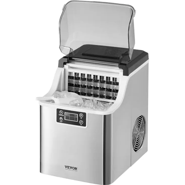 VEVOR Eismaschine, tragbarer Eisbereiter mit 24 Eisstücken in 15 Minuten, 20,4 kg/24 Stunden, Silber