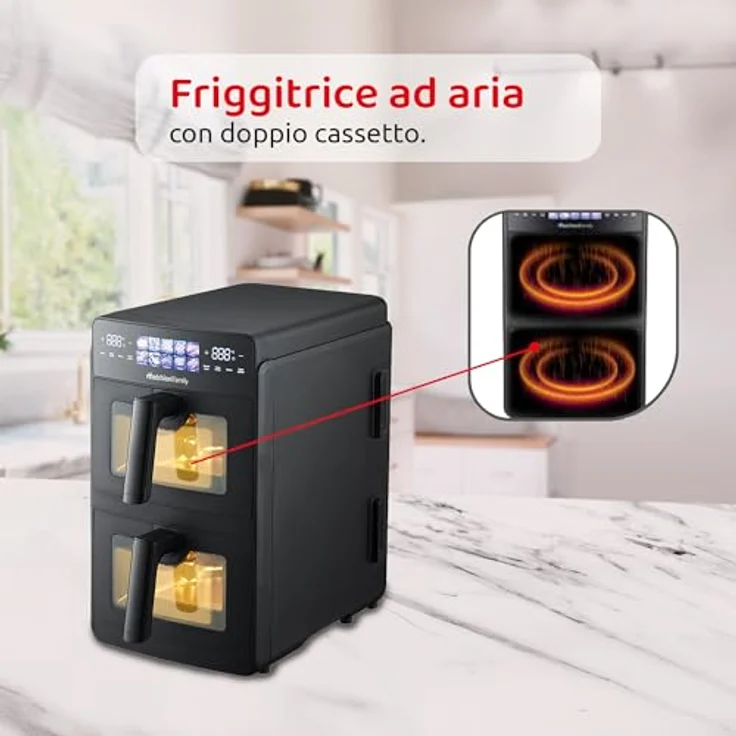 Melchioni Heißluftfritteuse Giulia, 10 Liter Doppelschublade, 2600 W mit digitalem Farbdisplay – Bild 6