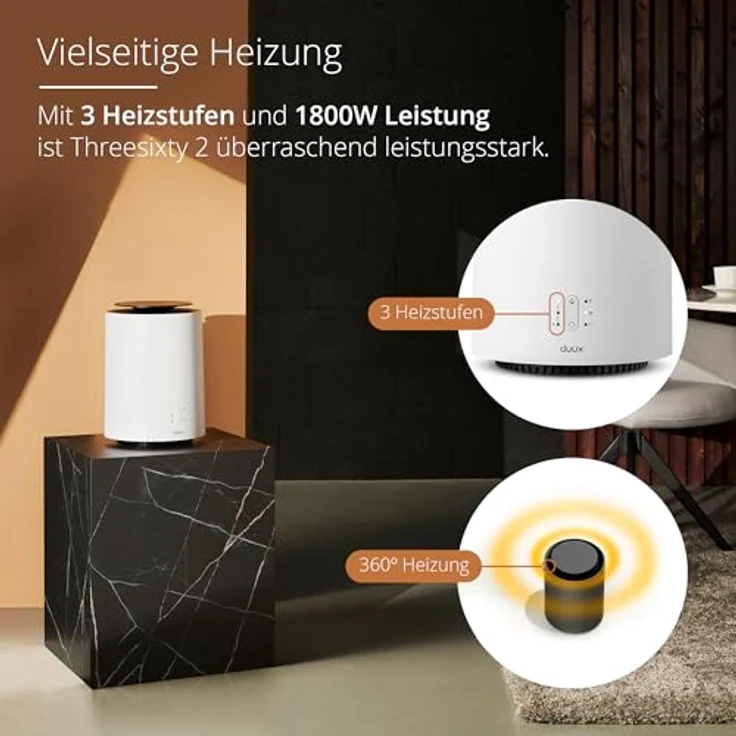 Duux Threesixty 2 Elektrischer Raumheizlüfter Keramik Android iOS Indoor Tisch-Bank Tisch Weiß,  – Bild 4