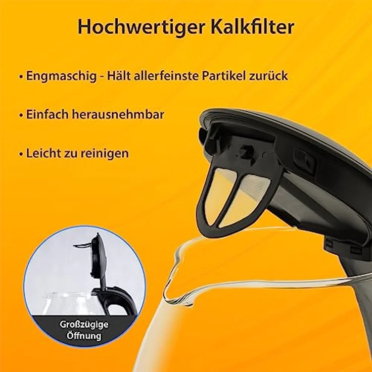 T24 Borosilikatglas Wasserkocher mit LED, 1100 Watt, 1 Liter, 360°-Basis, Glas, Edelstahl schwarz – Bild 6