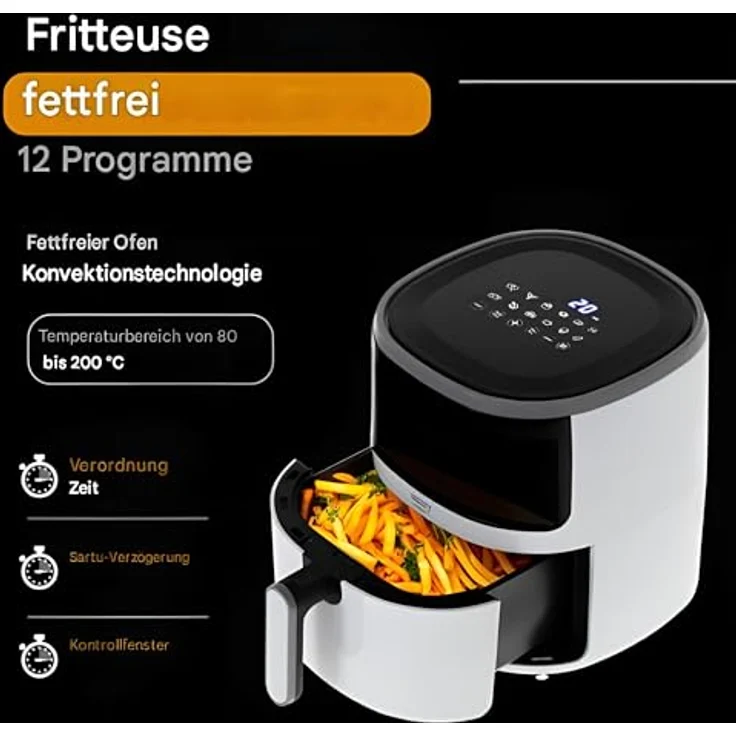Camry Heißluftfritteuse CR 6313, Airfryer, Backofen, 12 Programme, 5 Liter, weiß – Bild 2