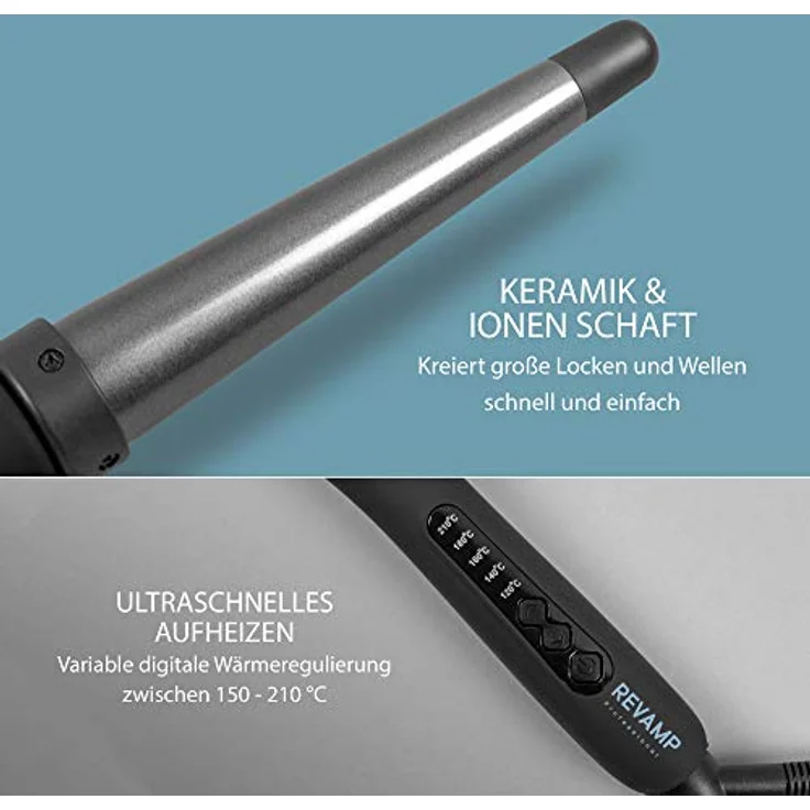 Revamp Progloss Big Wand - Beheizter Lockenstab mit Ionen-Technologie für lose Locken und Wellen, 32-19mm konischer Keramikzylinder, mit Standfuß, hitzebeständigem Handschuh und Abschaltautomatik – Bild 5