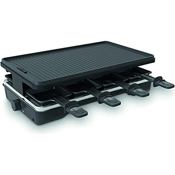 kela Raclette/Grill Geneva, für 8 Personen, Gusseisen, schwarz, 8x antihaftbeschichtete Pfännchen, 8x Spatel aus Buchenholz, 2 m Kabel, 64006