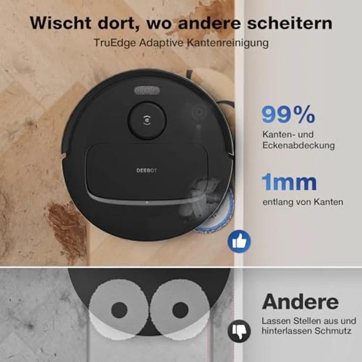 ECOVACS DEEBOT N30 PRO Omni Saugroboter mit Wischfunktion, 10.000 Pa Saugleistung, ZeroTangle 2.0-Technologie, TruEdge Kantenreinigung, 60℃ Heißwasser Wischmopp Reinigung, Schwarz – Bild 2