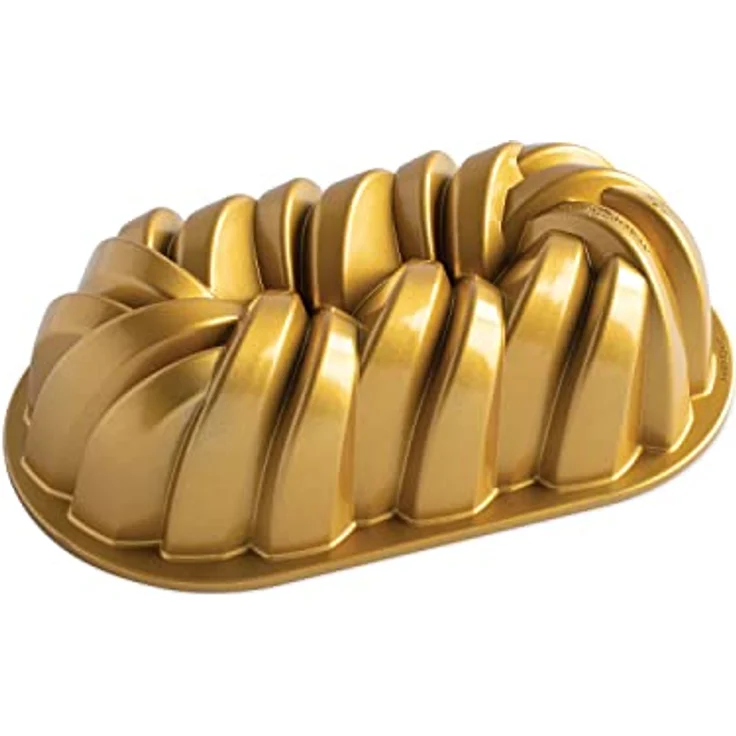 Nordic Ware Geflochtene Kastenform Original Aluguss Gugelhupfform Gugelhupfform mit geflochtenem Muster, Kuchenform hergestellt in den USA, Farbe: Gold – Bild 2