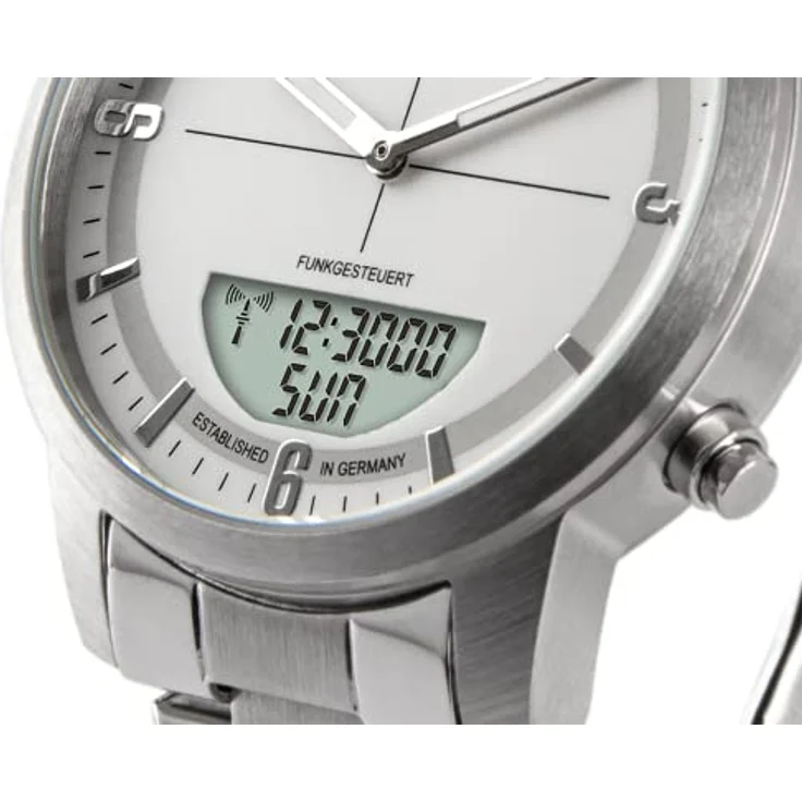 KIENZLE Funk-Armbanduhr Modell HAMBURG, Quarz-Uhrwerk, digitale Anzeige, leuchtende Zeiger, wasserdicht bis 10 bar, inkl. Geschenketui, silber - Preisvergleich – Bild 4