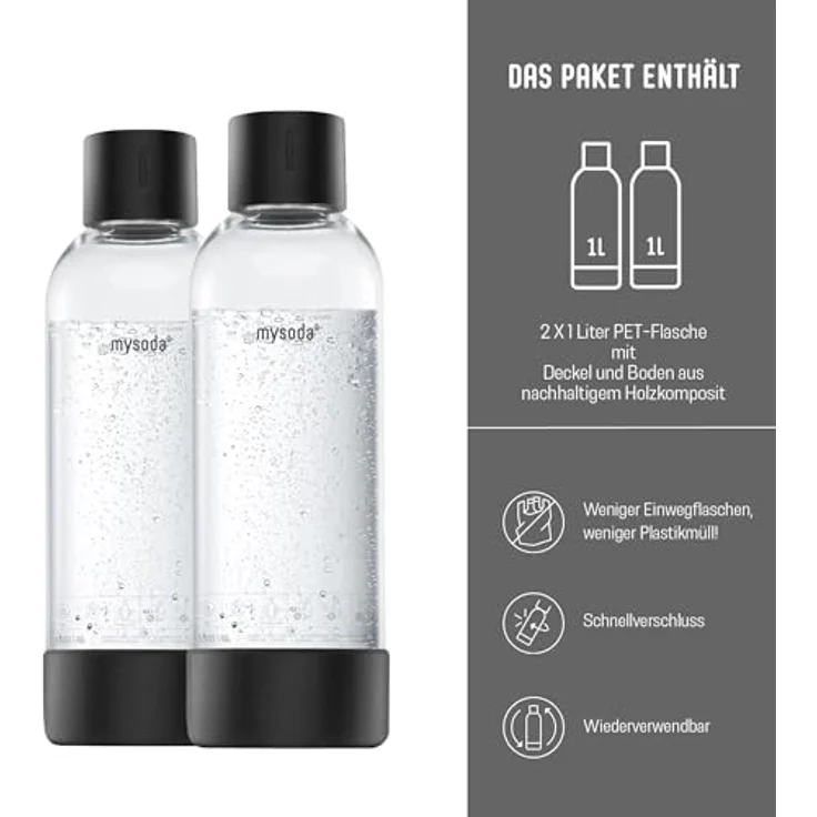 Mysoda Woody Set, Wassersprudler aus Holzkomposit, 1L Quick-Lock BPA-frei Flasche, inkl. CO2-Zylinder - Schwarz – Bild 5
