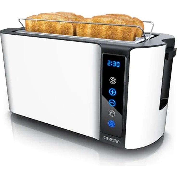 Arendo 4-Scheiben Langschlitz-Toaster FRUKOST TOUCH, Edelstahl mit Touchscreen, 7 Bräunungsgraden, integriertem Brötchenaufsatz, Restzeitanzeige und Memoryfunktion, Weiß Matt – Bild 1