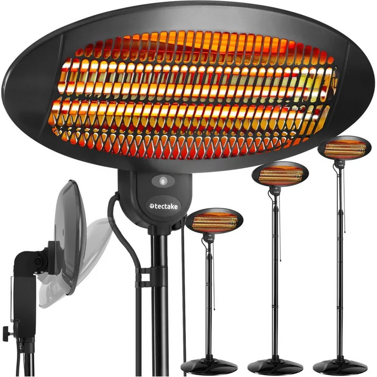 tectake Infrarotstrahler Solaris Monolith, Höhenverstellbarer Infrarotheizstrahler mit zielgerichteter Wärmeverteilung, 2000 Watt, in Schwarz – Bild 1