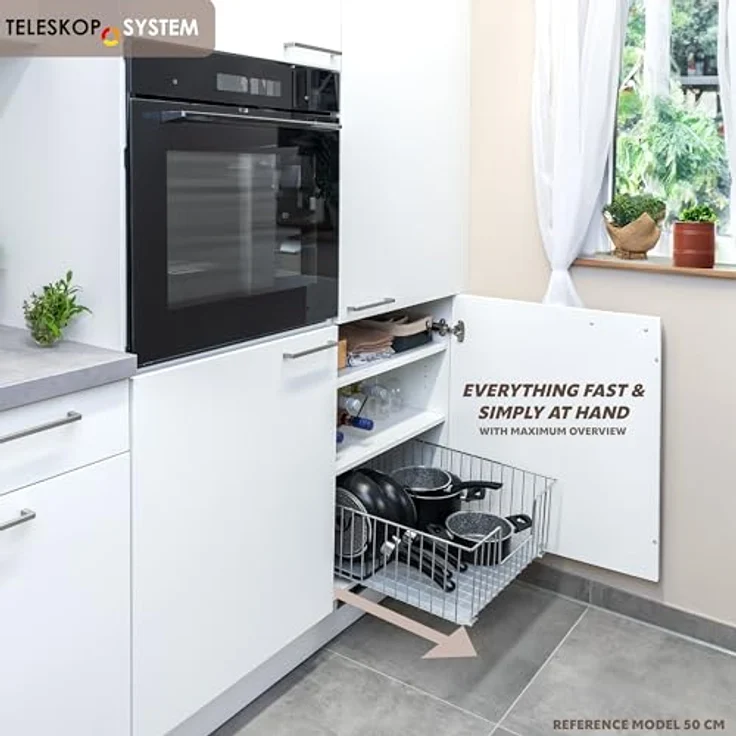 bremermann Teleskopauszug Schrank-Korbauszug 50 cm Breite, mit Einlegeboden, chrom – Bild 2