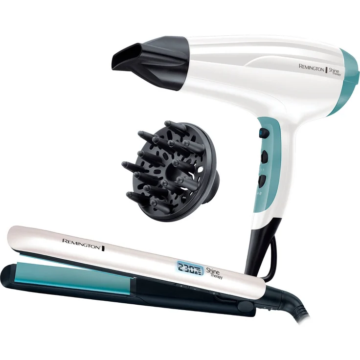 Remington Shine Therapy S8500GP Geschenk-Set, Haarglätter mit Keramikbeschichtung und Haartrockner, glänzendes Haar, 2300 W – Bild 1