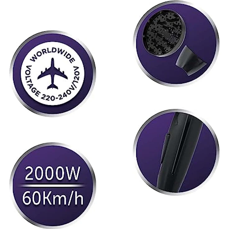 Remington Haartrockner On The Go D1500, 2000 Watt, weltweite Spannungsanpassung, klappbarer Reisehaartrockner, Stylingdüse, kompakter Diffusor, schwarz – Bild 5