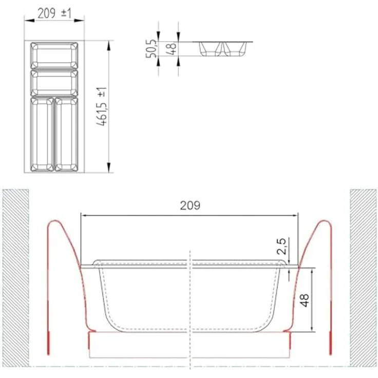 SO-TECH® Besteckeinsatz Orga-Box 2 silbergrau Canvas Leinwand Struktur für Nobilia, 209 mm Breite, Anthrazit – Bild 6
