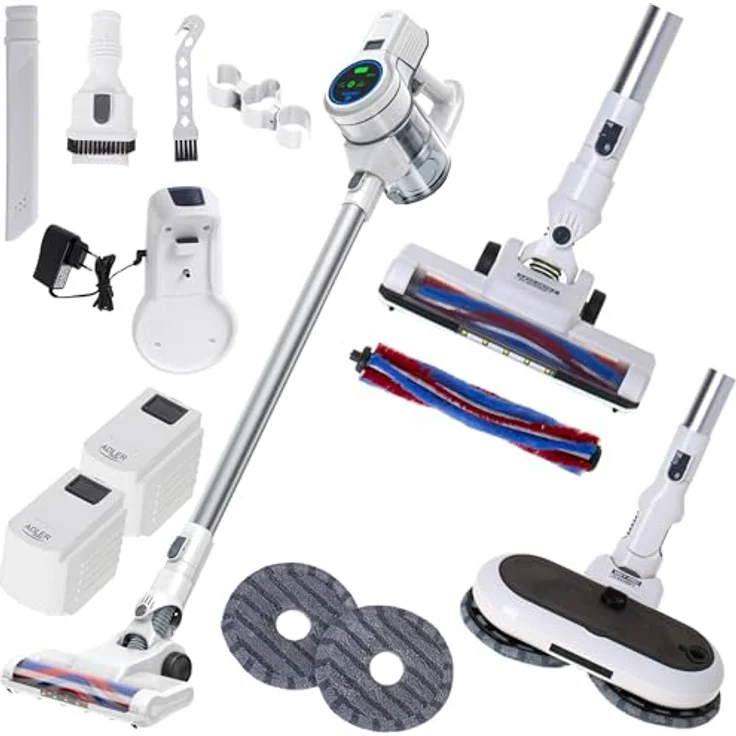 ADLER Kabelloser Akku Staubsauger ADLER mit Wischfunktion 2-in-1, 13000 Pa Saugkraft, Smart Display, Selbstreinigungs-Dock, leise HEPA-Filtration, bis zu 57 Min Laufzeit – Bild 1