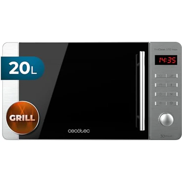 Cecotec ProClean 5110 Mikrowelle mit Grill Inox, 20 Liter Garraum, 700 Watt, Standgerät, 3D Wave, Frontspiegel, 8 Programme, 60 Min Timer, LED, Kindersicherung, Edelstahl – Bild 2