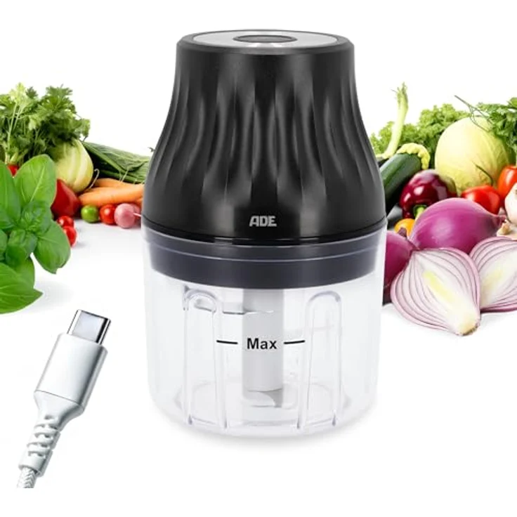 ADE Zwiebel Zerkleinerer elektrisch mit Akku, 150 ml Mini Mixer für Pesto, Kräuter, Soßen, Dips, inkl. USB-C Kabel, BPA-frei, Edelstahlklingen – Bild 1