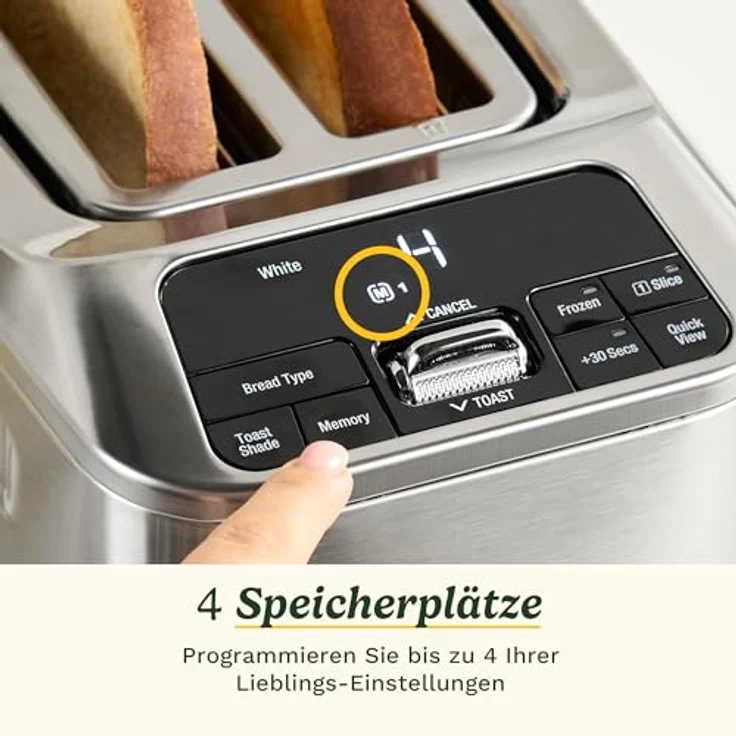 Cuisinart Smart Elite 2-Scheiben-Toaster, Edelstahl in Denim-Optik, Extra-lange Schlitze, 4 Speicherplätze, High-Lift QuickView™, Bagel- und Auftau-Funktion – Bild 5