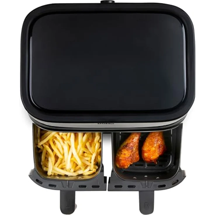 Domo DO537FR Heißluftfritteuse, ohne Fett, 2 x 4 Liter, Überhitzungsschutz, Timerfunktion, mit Display, Antihaftbeschichtung, schwarz – Bild 3