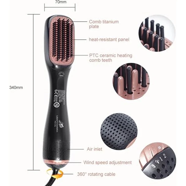 Lalano`S Cosmetics Haartrockner One Step Volumizer Hair Dryer Warmluftbürste, 1200,00 W, 3 in 1 Hairstylist Haarglättbürste, mit Keramik-Heiztechnologie und Ionisator, Cool, Low und High Temperatur einstellbar – Bild 7