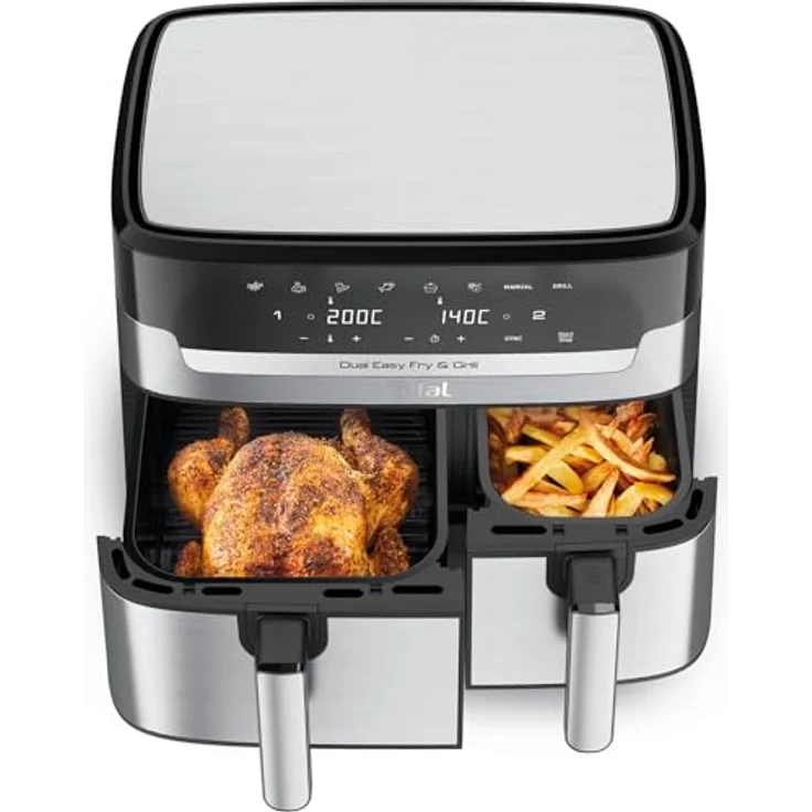 TEFAL EY905D Dual Easy Fry & Grill Heißluftfritteuse 2700 Watt Edelstahl/Schwarz – Bild 3