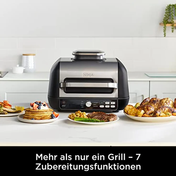 Ninja MAX PRO AG651EU Heißluftfritteuse, 2460W, 3,8 Liter, 7 Garfunktionen, 2 austauschbare Grillplatten, spülmaschinenfeste Teile, mit Deckel, antihaftbeschichtet, inkl. Plancha, schwarz – Bild 2