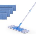 Bodenwischer Set inkl 4 Ersatzbezüge - Wischmopp mit Fußklick 360 Grad Gelenk für alle Ecken - Komfort Bodenreiniger Flachmopp Wischmopp